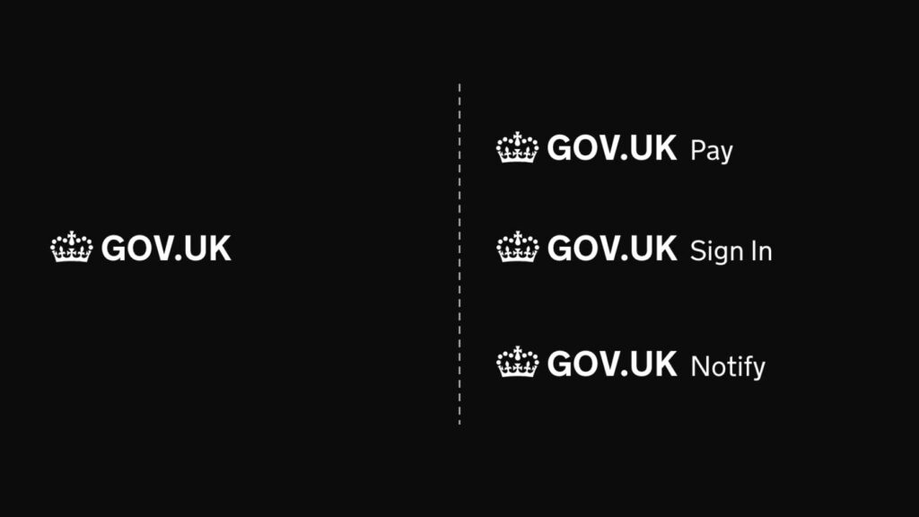 Logos of GOV.UK and its sub brands Pay, Sign In and Notify